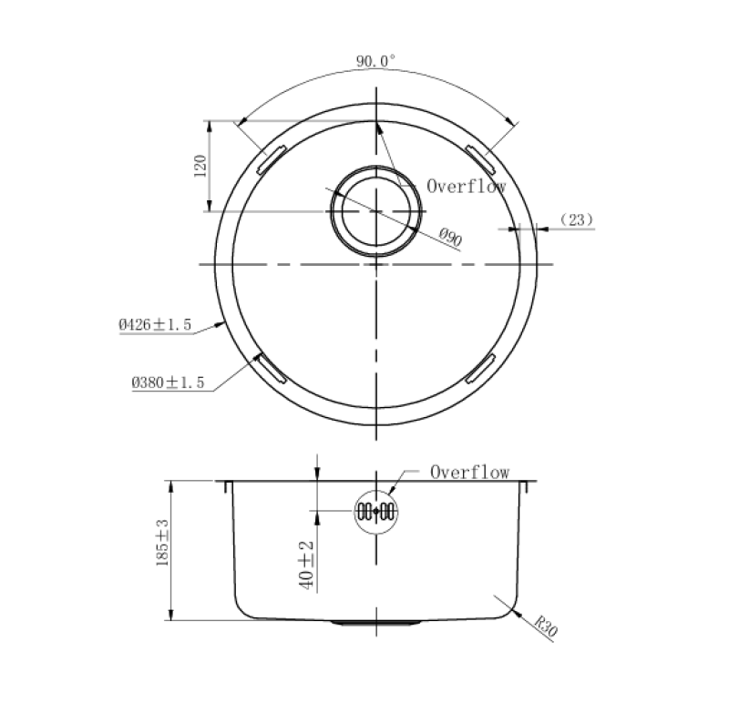 Pure.Sink Rondo Golden Round Sink flush mount, undermount and top mount 38 cm PRN38-60