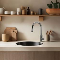 Pure.Sink Rondo Gun metal Pia redonda para instalação embutida, inferior e superior 38 cm PRN38-61
