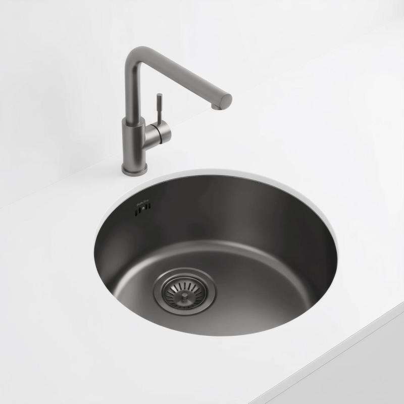 Pure.Sink Rondo Gun metal Pia redonda para instalação embutida, inferior e superior 38 cm PRN38-61