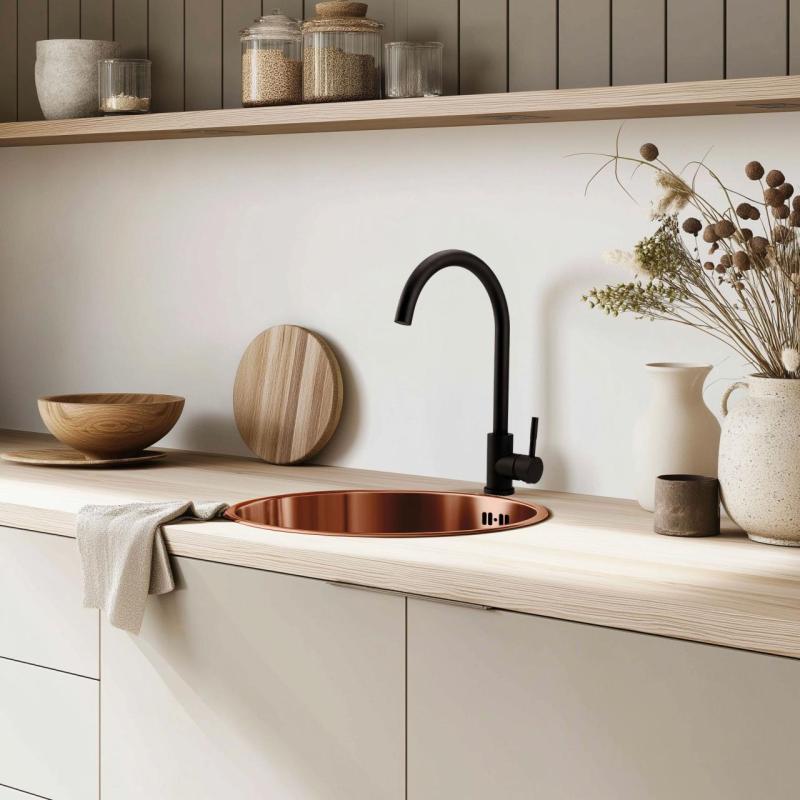Pure.Sink Rondo Copper Round Sink flat installation, undermount and topmount 38 cm PRN38-62