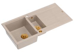 Quadri Luton beige granito embutido 1,5 pia com área de escorrimento reversível 100x50cm com plugue de cobre 1208971792