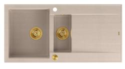 Quadri Luton beige granito sobrepor 1,5 pia com área de escorrimento reversível 100x50cm com plugue dourado 1208971793