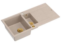 Quadri Luton beige granito sobrepor 1,5 pia com área de escorrimento reversível 100x50cm com plugue dourado 1208971793