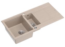 Quadri Luton bege granito sobrepor 1,5 pia com área de drenagem reversível 100x50cm com plugue de aço inoxidável 1208971794