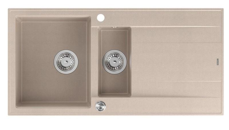 Quadri Luton pearl beige granite countertop 1.5 sink with drainer reversible 100x50cm with stainless steel plug 1208971794