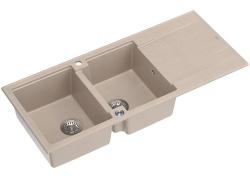 Quadri Luton montagem de pia dupla de granito bege pérola com área de escorrimento 116x50 cm com plugue RVS 1208971812