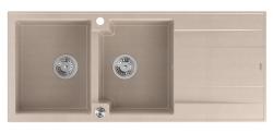Quadri Luton montagem de pia dupla de granito bege pérola com área de escorrimento 116x50 cm com plugue RVS 1208971812