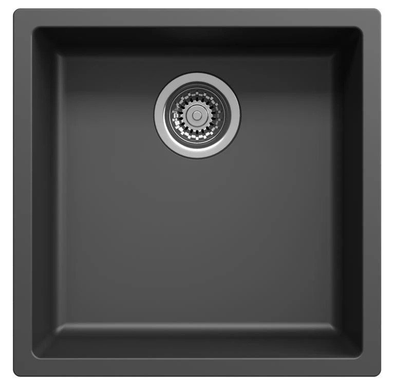 Pia de fibra Ausmann preta 40x40cm para montagem inferior, superior e nivelada com plugue automático de aço inoxidável 1208971836