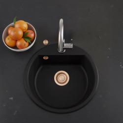 GraniteMy Bremen pia redonda de granito 43 cm preta, de sobrepor e embutir, com furo para torneira e plugue de cobre 1208971837