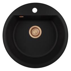 GraniteMy Bremen pia redonda de granito 43 cm preta, de sobrepor e embutir, com furo para torneira e plugue de cobre 1208971837
