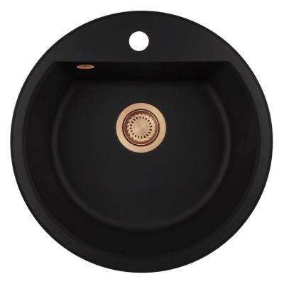 GraniteMy Bremen pia redonda de granito 43 cm preta, de sobrepor e embutir, com furo para torneira e plugue de cobre 1208971837
