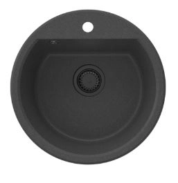 GraniteMy Bremen pia redonda de granito 43 cm preta, de montagem superior e inferior, com furo para torneira e plugue automático preto 1208971839