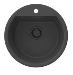 GraniteMy Bremen pia redonda de granito 43 cm preta, de montagem superior e inferior, com furo para torneira e plugue automático preto 1208971839