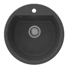 GraniteMy Bremen pia redonda de granito 43 cm preta, de superfície e embutida, com orifício para torneira e plugue automático em aço inoxidável 1208971840