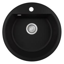 GraniteMy Bremen pia redonda de granito 43 cm preta, de superfície e embutida, com orifício para torneira e plugue automático em aço inoxidável 1208971840