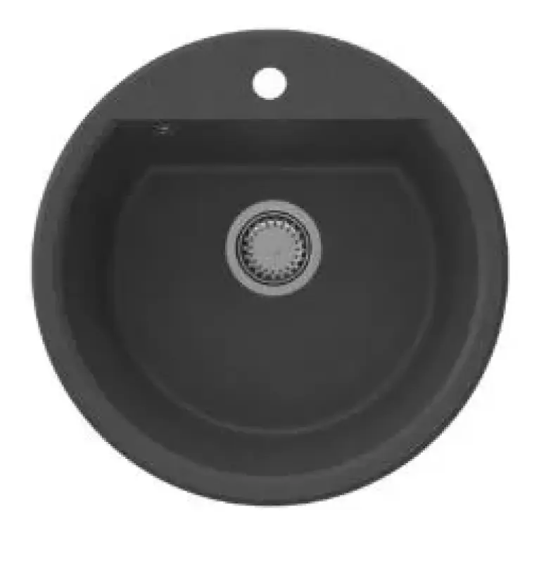 GraniteMy Bremen round granite sink 43 cm black, top-mount and undermount, with faucet hole bench and automatic stainless steel plug 1208971840