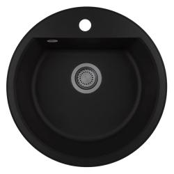 GraniteMy Bremen pia redonda de granito 43 cm preta, de sobrepor e embutir, com furo para torneira e plugue de metal escovado 1208971842