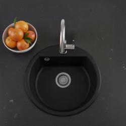GraniteMy Bremen pia redonda de granito 43 cm preta, de sobrepor e embutir, com furo para torneira e plugue de metal escovado 1208971842
