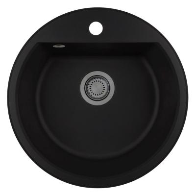 GraniteMy Bremen pia redonda de granito 43 cm preta, de sobrepor e embutir, com furo para torneira e plugue automático de metal tipo gun metal 1208971844