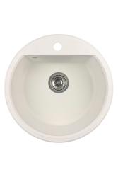 GraniteMy Bremen pia redonda de granito 43 cm branca, de superfície e embutida, com furo para torneira e plug automático em aço inoxidável 1208971845