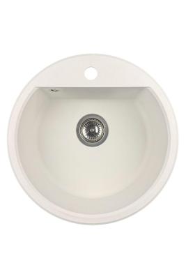 GraniteMy Bremen pia redonda de granito 43 cm branca, de superfície e embutida, com furo para torneira e plug automático em aço inoxidável 1208971845