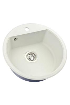 GraniteMy Bremen pia redonda de granito 43 cm branca, de superfície e embutida, com furo para torneira e plug automático em aço inoxidável 1208971845