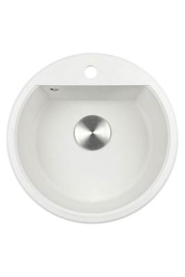 GraniteMy Bremen pia redonda de granito 43 cm branca, de superfície e embutida, com furo para torneira e plug automático em aço inoxidável 1208971845