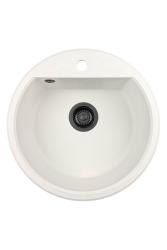 GraniteMy Bremen pia redonda de granito 43 cm branca, de sobrepor e embutir, com orifício para torneira e plugue automático preto 1208971846