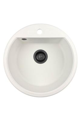 GraniteMy Bremen pia redonda de granito 43 cm branca, de sobrepor e embutir, com orifício para torneira e plugue automático preto 1208971846