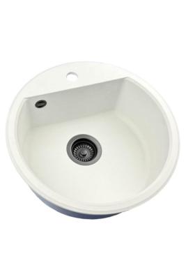 GraniteMy Bremen pia redonda de granito 43 cm branca, de sobrepor e embutir, com orifício para torneira e plugue automático preto 1208971846