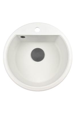 GraniteMy Bremen pia redonda de granito 43 cm branca, de sobrepor e embutir, com orifício para torneira e plugue automático preto 1208971846