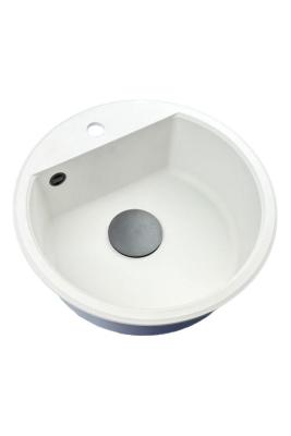 GraniteMy Bremen pia redonda de granito 43 cm branca, de sobrepor e embutir, com orifício para torneira e plugue automático preto 1208971846