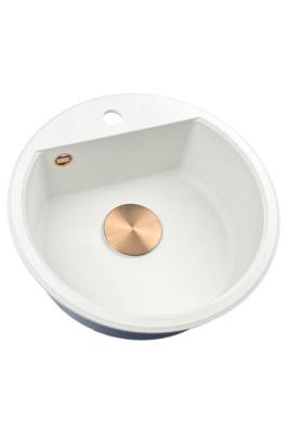 GraniteMy Bremen pia redonda de granito 43 cm branca, de superfície e de submontagem, com furo para torneira e plugue de cobre automático 1208971847