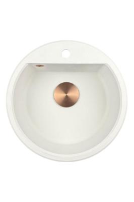 GraniteMy Bremen pia redonda de granito 43 cm branca, de superfície e de submontagem, com furo para torneira e plugue de cobre automático 1208971847