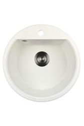 GraniteMy Bremen pia redonda de granito de 43 cm branca, de superfície e submontagem, com furo para torneira e plug automático de metal preto 1208971849