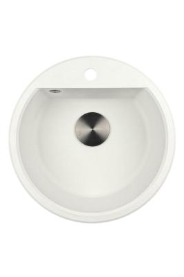 GraniteMy Bremen pia redonda de granito de 43 cm branca, de superfície e submontagem, com furo para torneira e plug automático de metal preto 1208971849