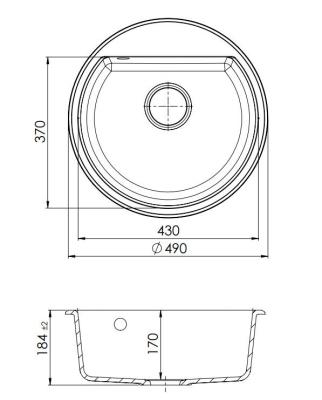 GraniteMy Bremen pia redonda de granito de 43 cm branca, de superfície e submontagem, com furo para torneira e plug automático de metal preto 1208971849