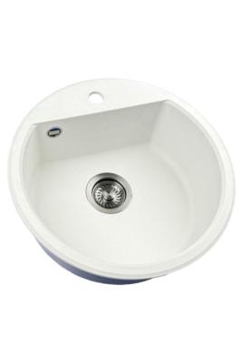 GraniteMy Bremen pia redonda de granito de 43 cm branca, de superfície e submontagem, com furo para torneira e plug automático de metal preto 1208971849