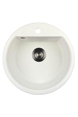 GraniteMy Bremen pia redonda de granito de 43 cm branca, de superfície e submontagem, com furo para torneira e plug automático de metal preto 1208971849
