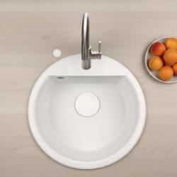 GraniteMy Bremen pia redonda de granito 43 cm branca, de montagem superior e inferior, com furo para torneira e plug automático branco 1208971850