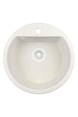 GraniteMy Bremen pia redonda de granito 43 cm branca, de montagem superior e inferior, com furo para torneira e plug automático branco 1208971850