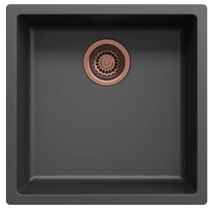 Pia de fibra Ausmann preta 40x40cm para embutir, sobrepor e instalar ao nível da bancada com plugue automático de cobre 1208971852