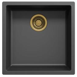 Pia de fibra Ausmann preta 40x40cm de embutir, sobrepor e de instalação plana com plugue dourado automático 1208971853