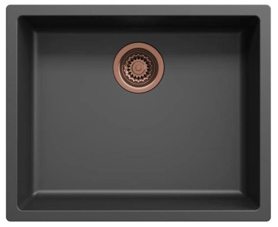 Pia de fibra Ausmann preta 50x40cm de embutir, sobrepor e montagem plana com plugue de cobre automático 1208971858