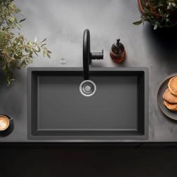 Ausmann Fibre preto grande pia 70x40cm embutida, sobreposta e de montagem plana com plugue automático de aço inoxidável 1208971861