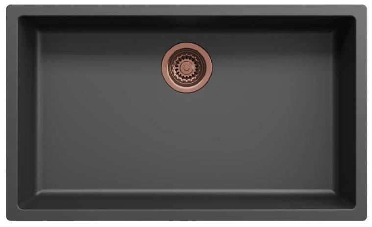 Ausmann Fibre preto grande pia de 70x40cm para embutir, sobrepor e montagem plana com plugue de cobre automático 1208971863