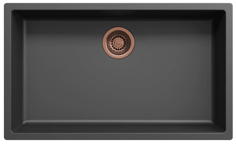 Ausmann Fibre preto grande pia de 70x40cm para embutir, sobrepor e montagem plana com plugue de cobre automático 1208971863