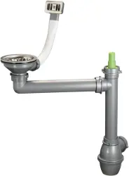 Conjunto de drenagem Ausmann em aço inoxidável com overflow quadrado incl. sifão para pia simples 1208971877