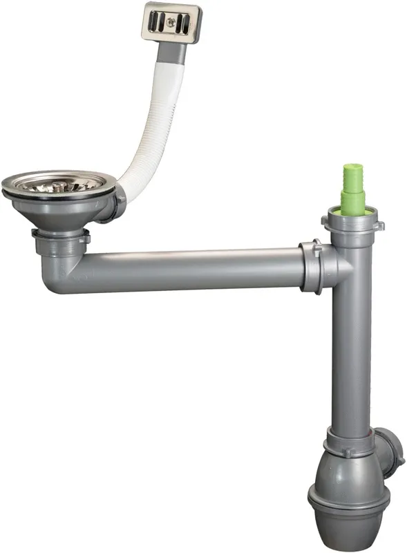 Conjunto de drenagem Ausmann em aço inoxidável com overflow quadrado incl. sifão para pia simples 1208971877