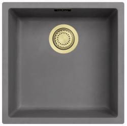 Ausmann Fibre betão pia cinza 40x40cm de embutir, de sobrepor e de instalação plana com plugue dourado 1208971881